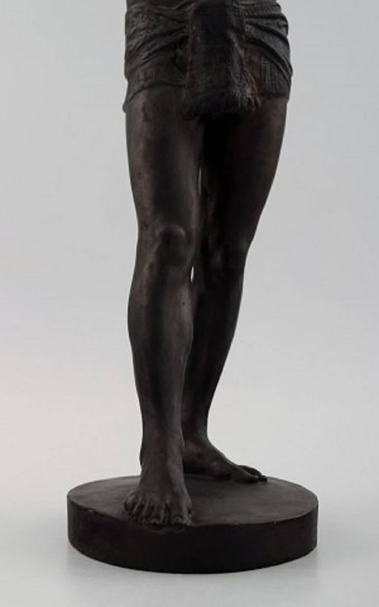 20th Century P. Ipsen / L. P. Jorgensen. Figure of Man with Hissing Cloth, Black Terracota