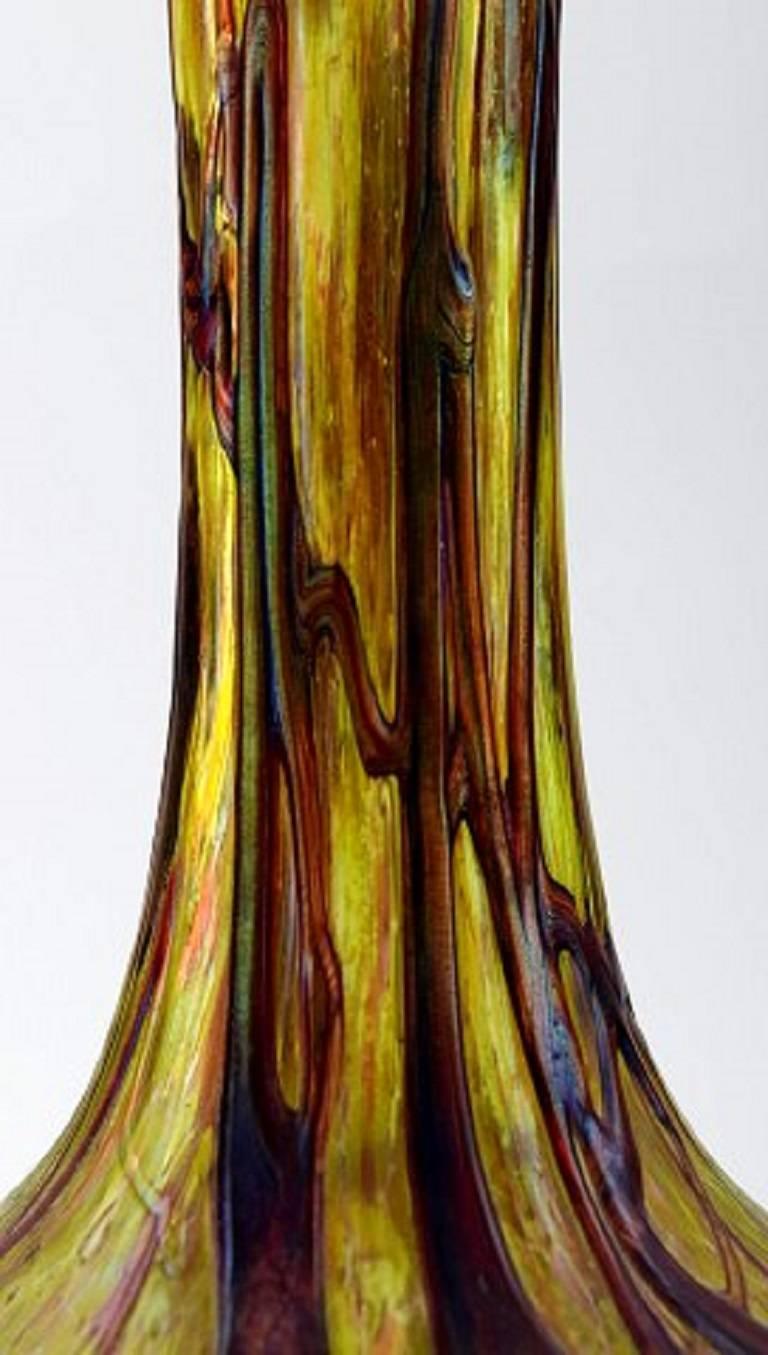 Early 20th Century Art Nouveau a Pair of Large Art Glass Vases, Bronze Fittings, circa 1900
