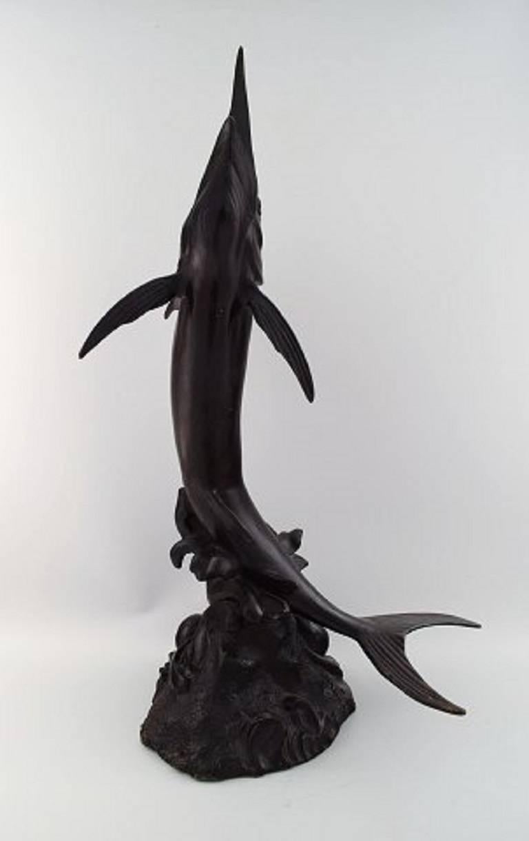 Scandinavian Modern Monumental Swordfish in Patinated Bronze For Sale