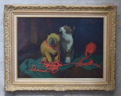 Giovanni Bragolin Artiste italien, Huile sur toile, Deux chatons