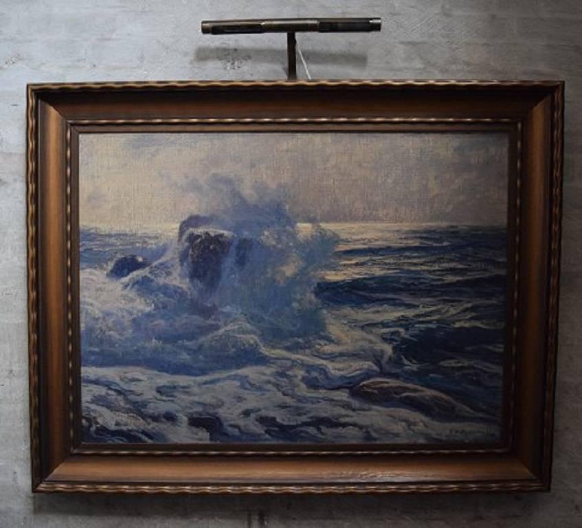 Oscar Hullgren (born 1869, d. 1948) Swedish painter.

Oil on canvas. Coastal scene with burning.

Price example: A painting by Oscar Hullgren was sold at Bukowski, Stockholm in 2000 for $ 3,410 USD.

High quality painting.

Measures: 99 cm.