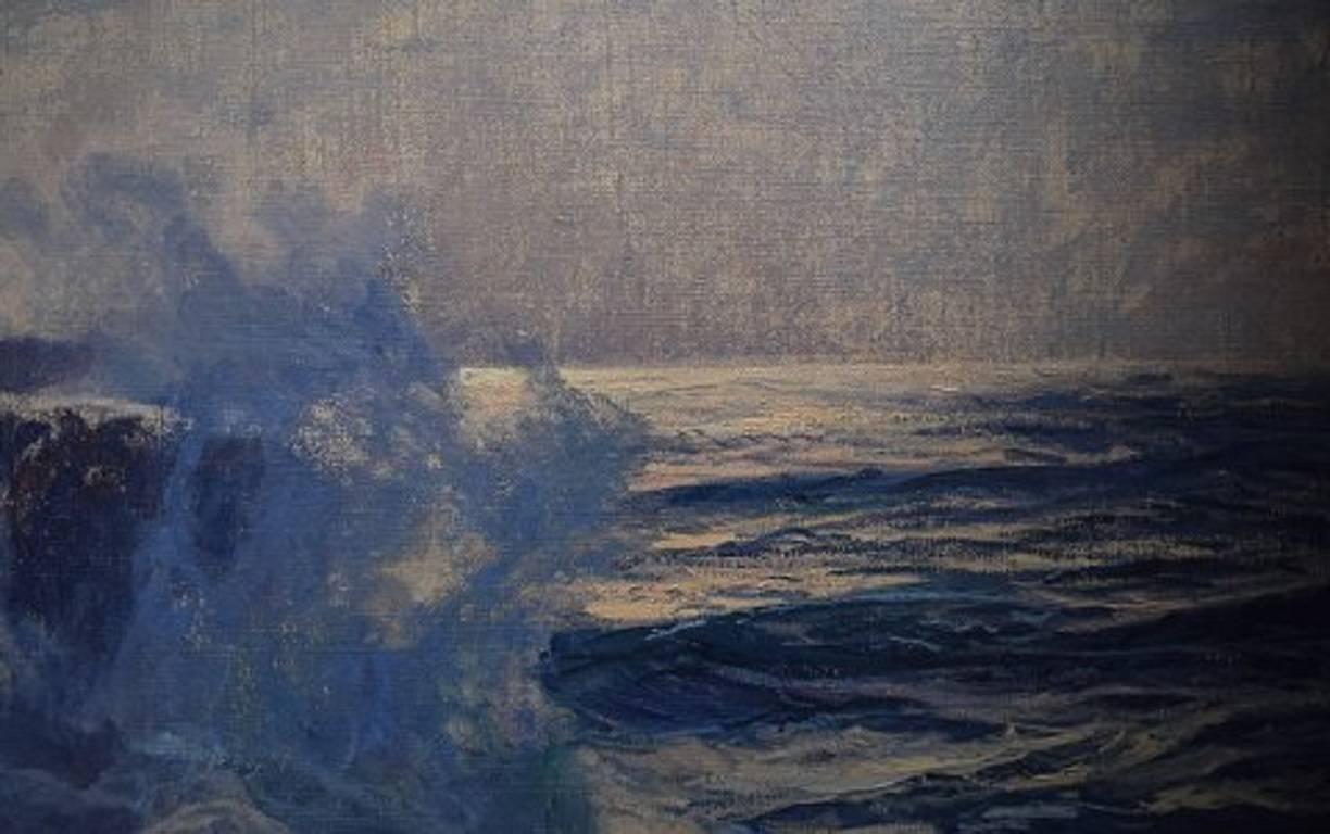Early 20th Century Oscar Hullgren Swedish Painter Oil on Canvas Coastal Scene