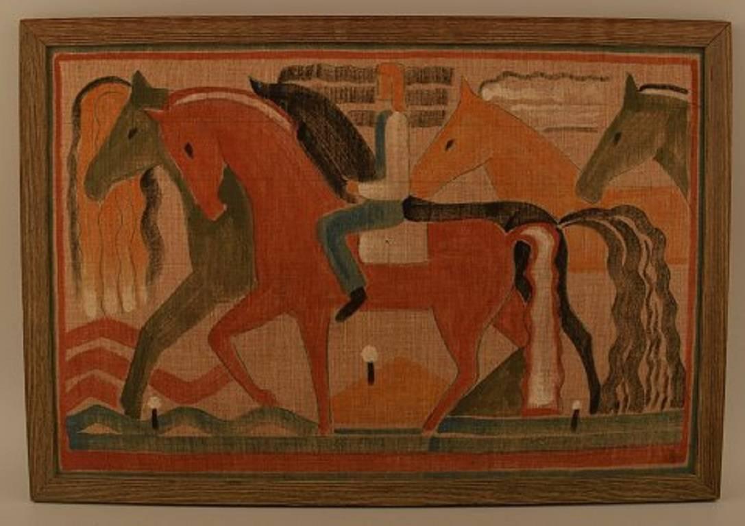 Cubist, 1930s. Male and horses.

Unknown artist.

Watercolor and pencil on canvas mounted on board.

Measures: 48 cm. X 32 cm. The frame measures 2 cm.

In perfect condition.

The stamp: CK.