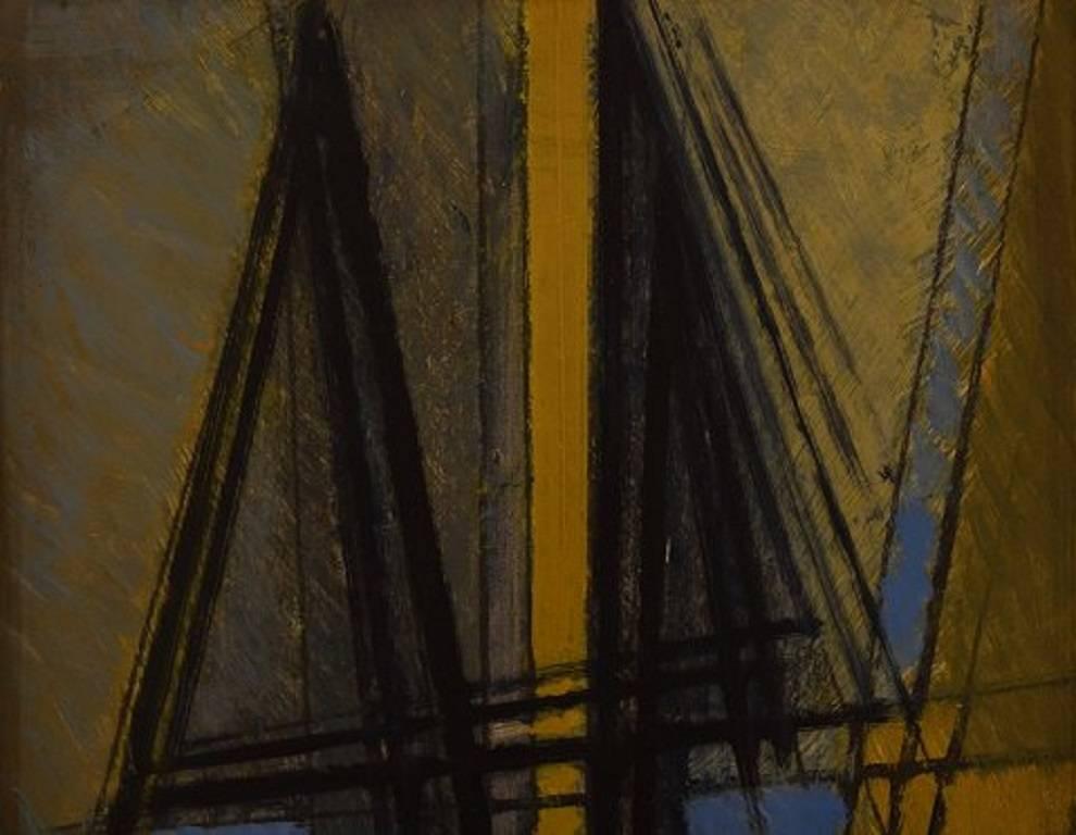 Scandinavian Modern Helge Ernst: B. 1916, Dated 1991 Composition Oil on Board