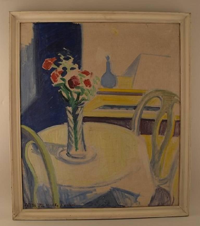 Axel Bentzen: Copenhagen 1893-1952.

Still life with flowers on table. Danish modernist art.

Oil on canvas.

Price example: A painting by Axel Bentzen was sold at Stockholms Auktionsverk in 2016 for $ 3,215 USD.

Signed AB 1936.

Measures