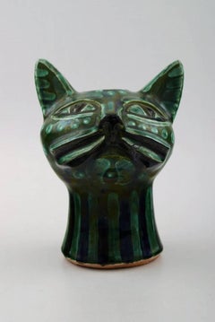 Helge Christoffersen Unique Figure of Cat Head, High Quality Ceramic Sculpture