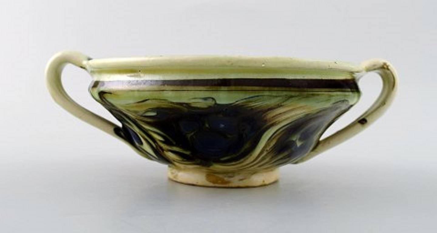 Art Deco Kahler, Denmark, Glazed Bowl with Handles, Stoneware, 1930s