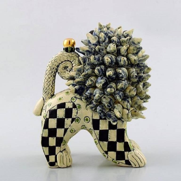 Danish Marianne Steenholdt Bork 'Cat' Sculpture of Glazed Stoneware