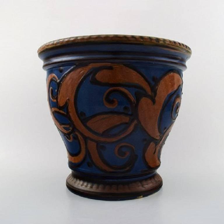 Art Nouveau Kahler, Denmark, Glazed Large Stoneware Vase or Flower Pot