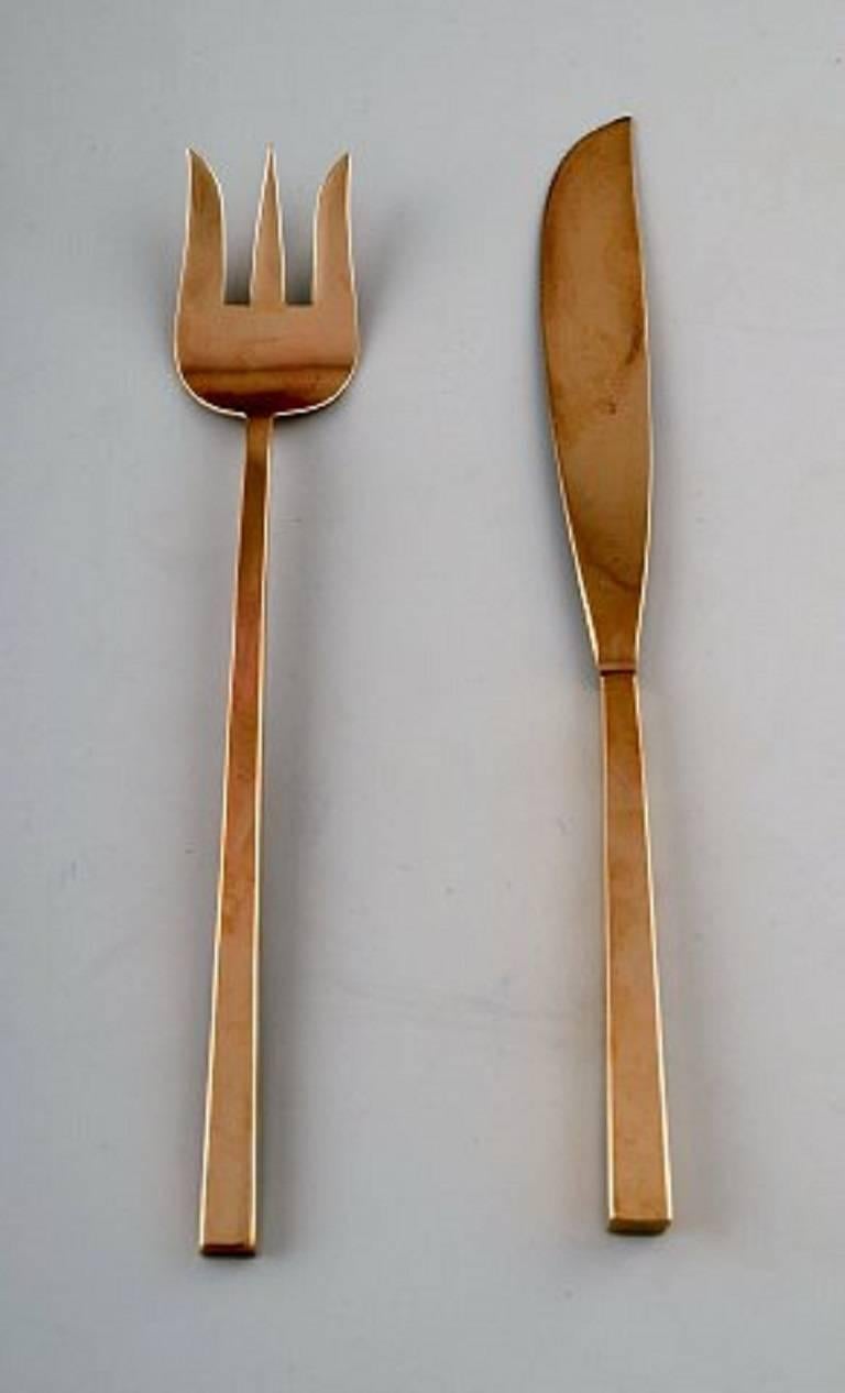 Sigvard Bernadotte 'Scanline' Cutlery of Brass Complete for 12 Place Settings In Good Condition In København, Copenhagen