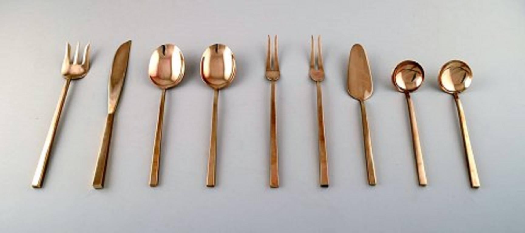 Scandinavian Modern Sigvard Bernadotte 'Scanline' Cutlery of Brass Complete for 12 Place Settings