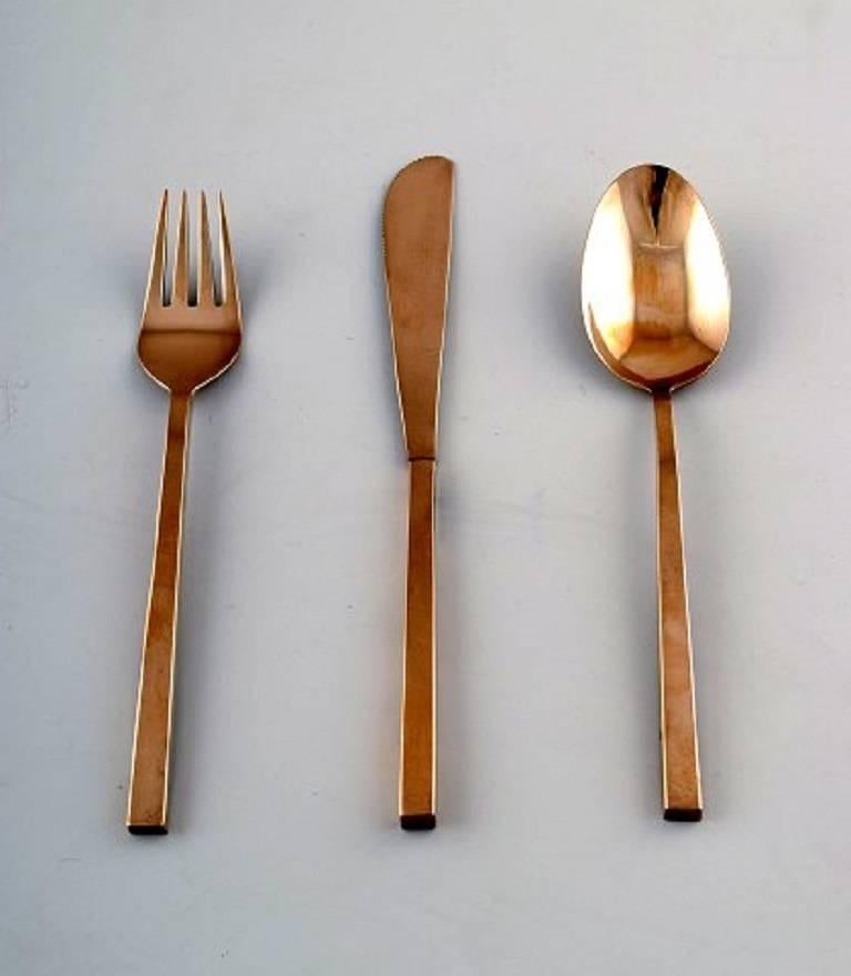 Danish Sigvard Bernadotte 'Scanline' Cutlery of Brass Complete for 12 Place Settings