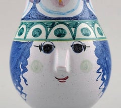 Wiinblad Pitcher with Hat, Hand-Painted in Blue, Green and White, 1974