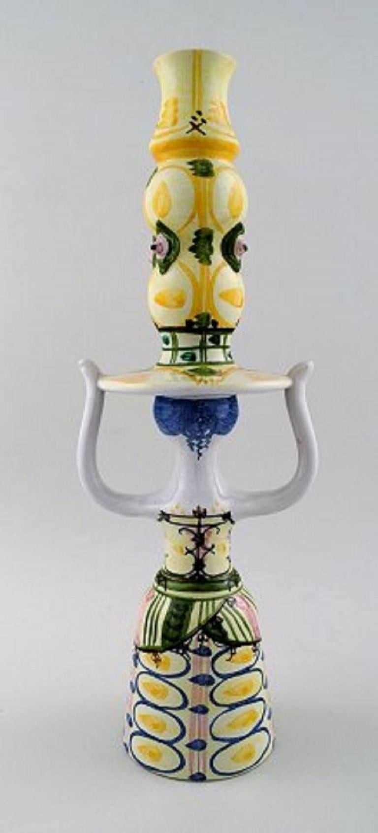 Late 20th Century Bjorn Wiinblad Candlestick L11, Grotesque Hat Lady, the Blue House