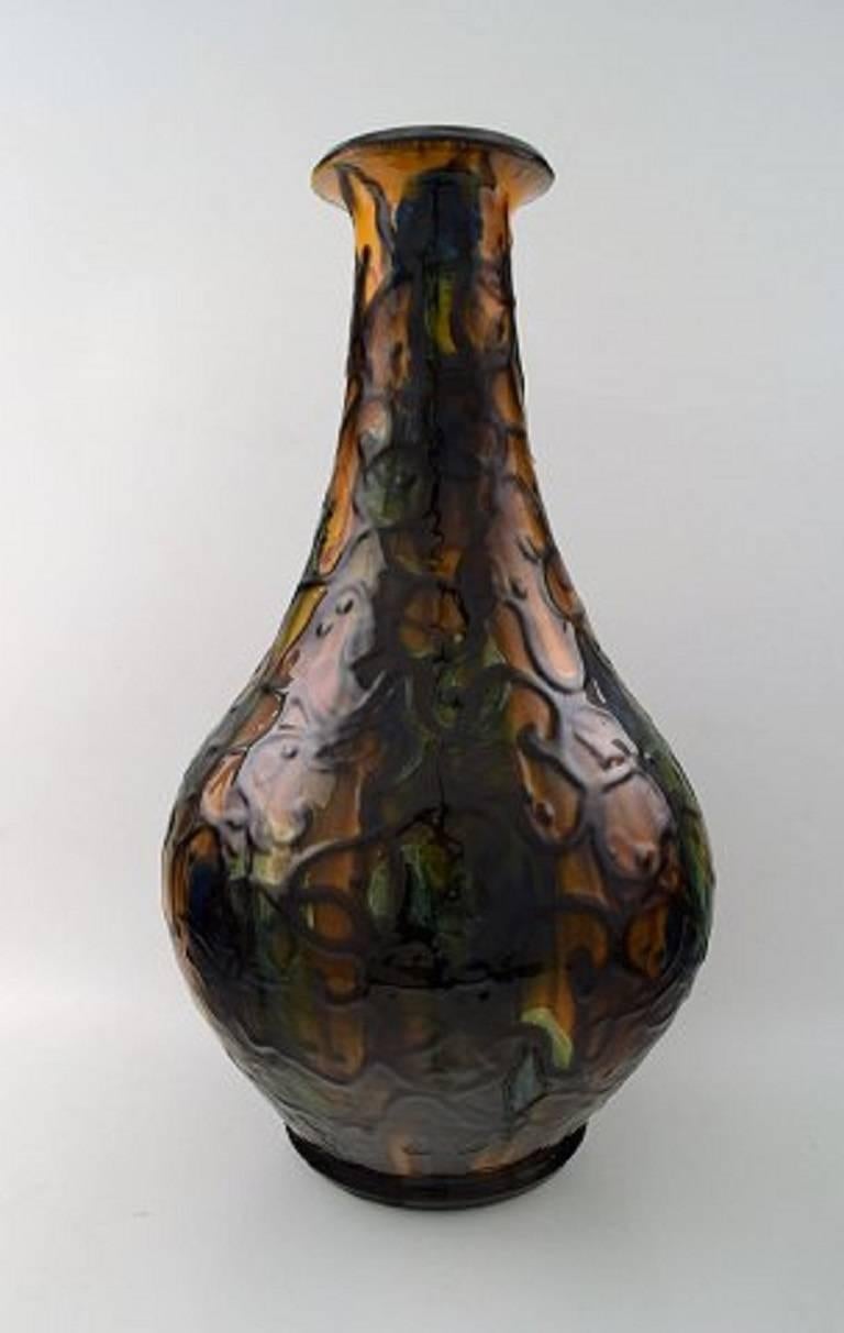 Art Deco Kähler, Denmark, Large Glazed Stoneware Floor Vase in Modern Design, 1930-1940s