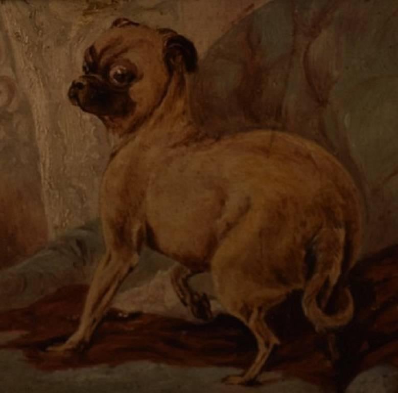 Late Victorian Early 20th Century, Unknown English Painter Dog and Bird in Interior