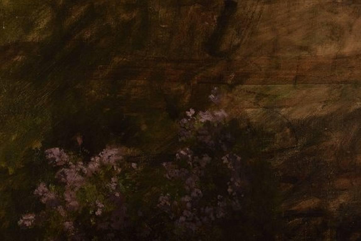 Danish Flower Painter, Early 20th Century, Flowers in Landscape, Oil on Board 1