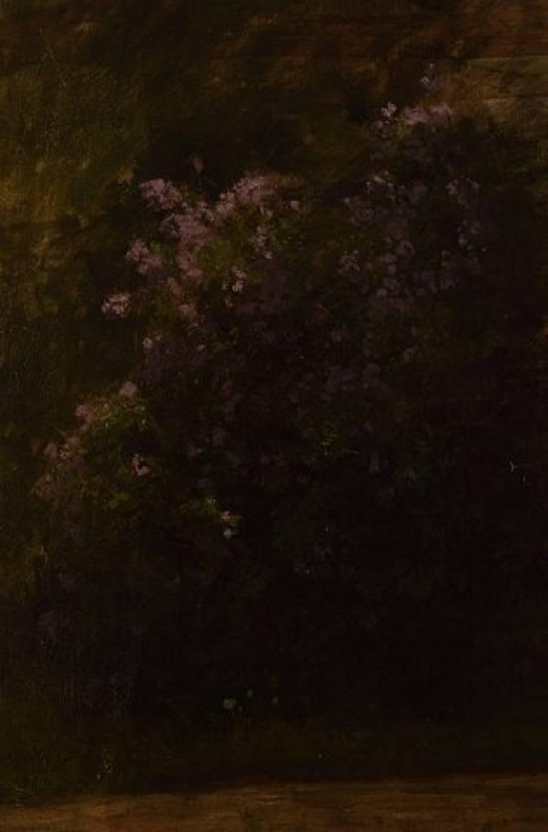 Danish Flower Painter, Early 20th Century, Flowers in Landscape, Oil on Board In Excellent Condition In Copenhagen, DK
