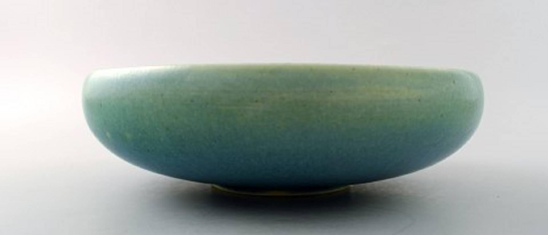 Danish Early Saxbo Ceramic Bowl in Modern Design, Beautiful Glaze in Green Tones