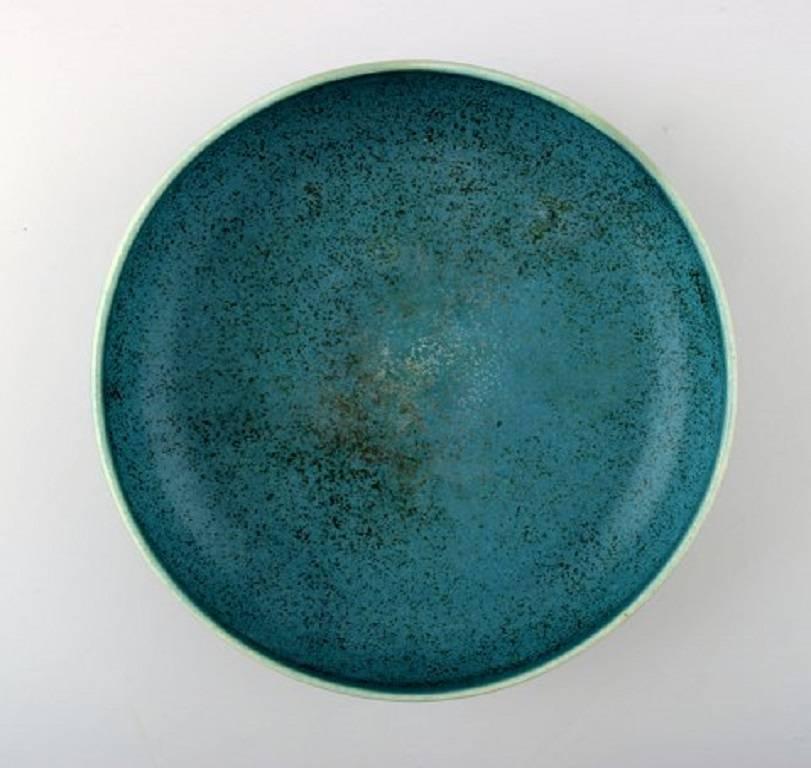 Scandinavian Modern Early Saxbo Ceramic Bowl in Modern Design, Beautiful Glaze in Green Tones