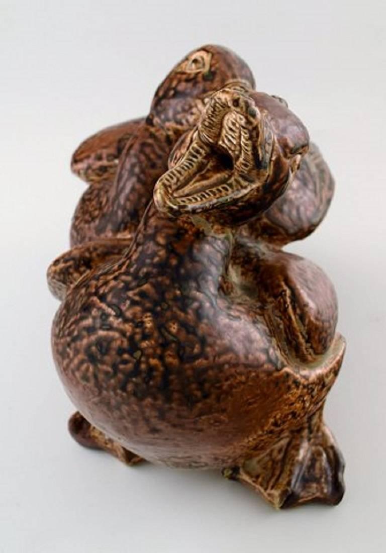 Royal Copenhagen Large Pottery Figure No. 20281, Ducks Designed by Knud Kyhn For Sale 1