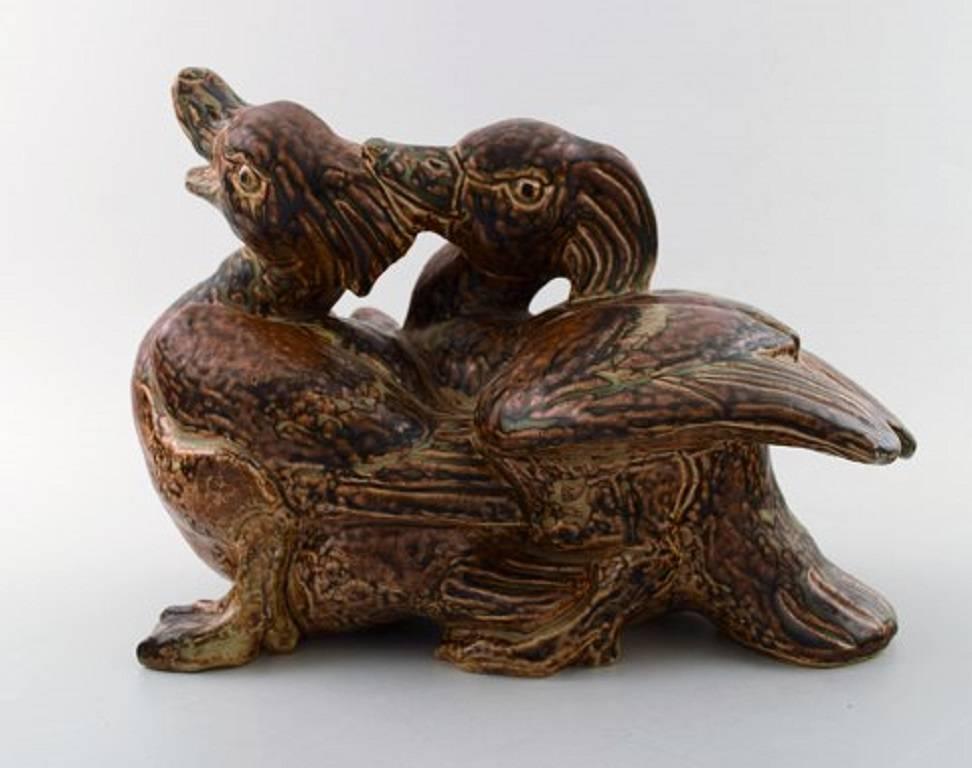 Scandinavian Modern Royal Copenhagen Large Pottery Figure No. 20281, Ducks Designed by Knud Kyhn For Sale