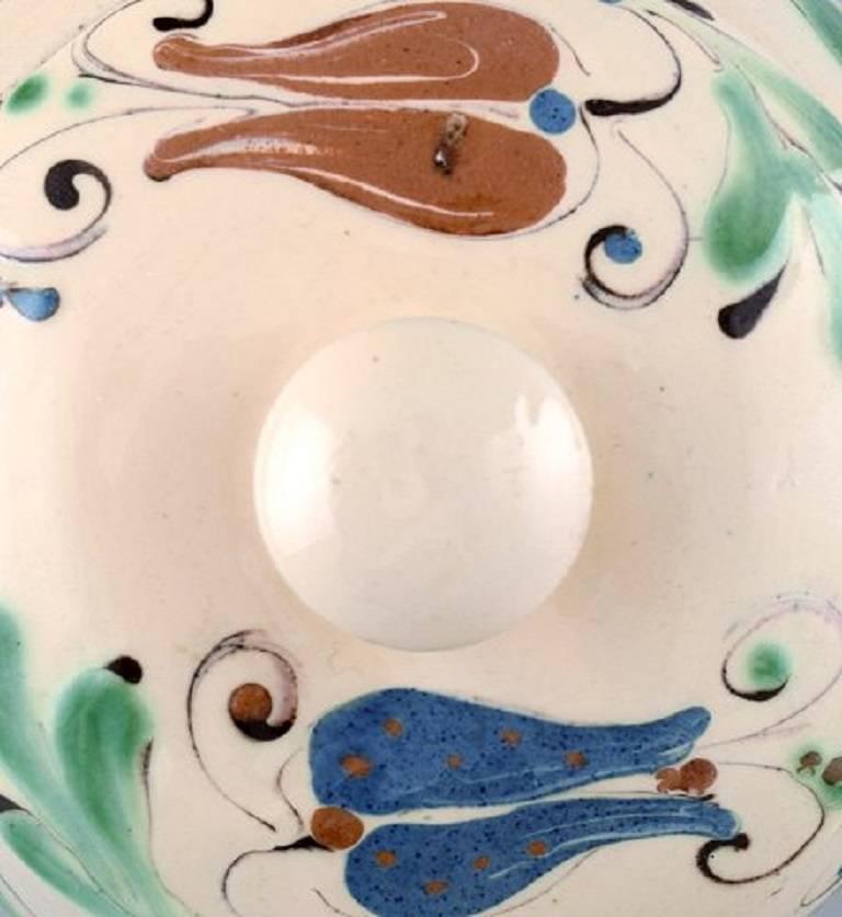 Danish Kähler, Denmark, Glazed Lidded Bowl with Handles, Stoneware, Stamped, 1930s For Sale