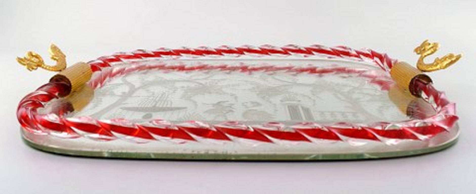 Murano, Italy, Art Glass Rectangular Tray with Mirror Coating For Sale 1