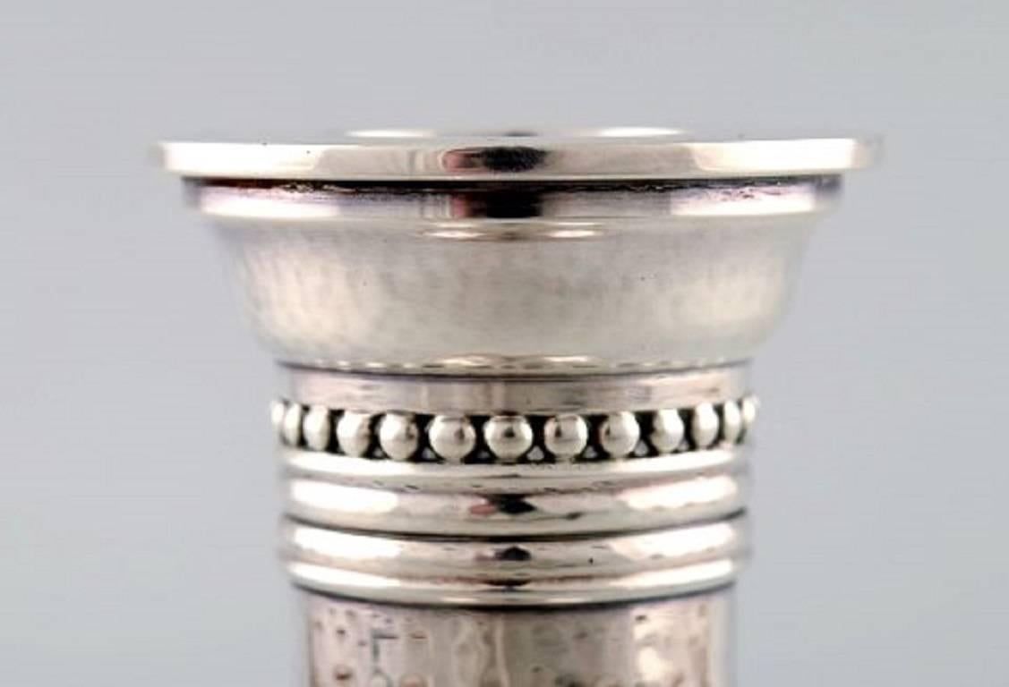 Art Deco Johan Rohde Candlestick of Hammered Sterling Silver on Round Foot, Georg Jensen