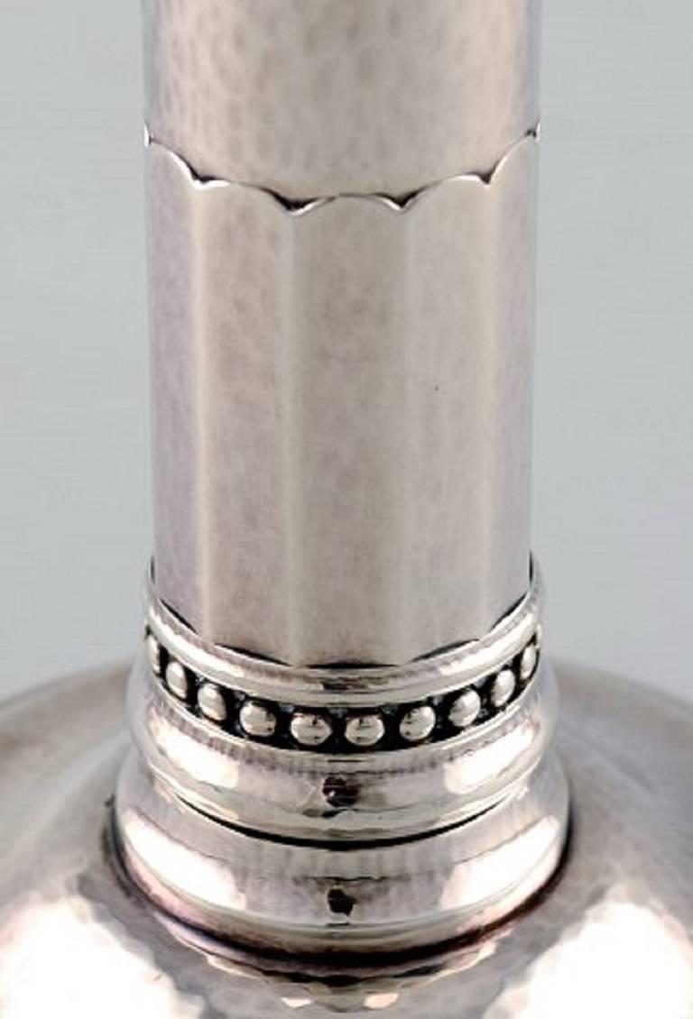 Danish Johan Rohde Candlestick of Hammered Sterling Silver on Round Foot, Georg Jensen