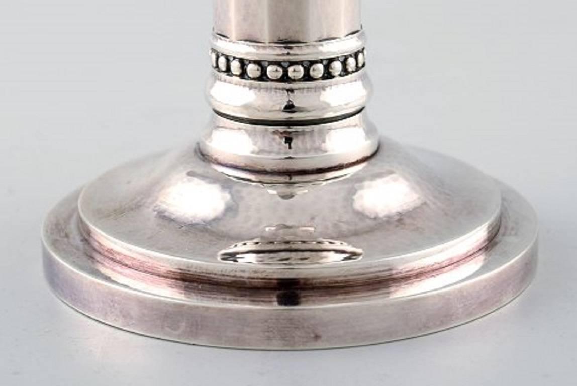 Johan Rohde Candlestick of Hammered Sterling Silver on Round Foot, Georg Jensen In Excellent Condition In Copenhagen, DK
