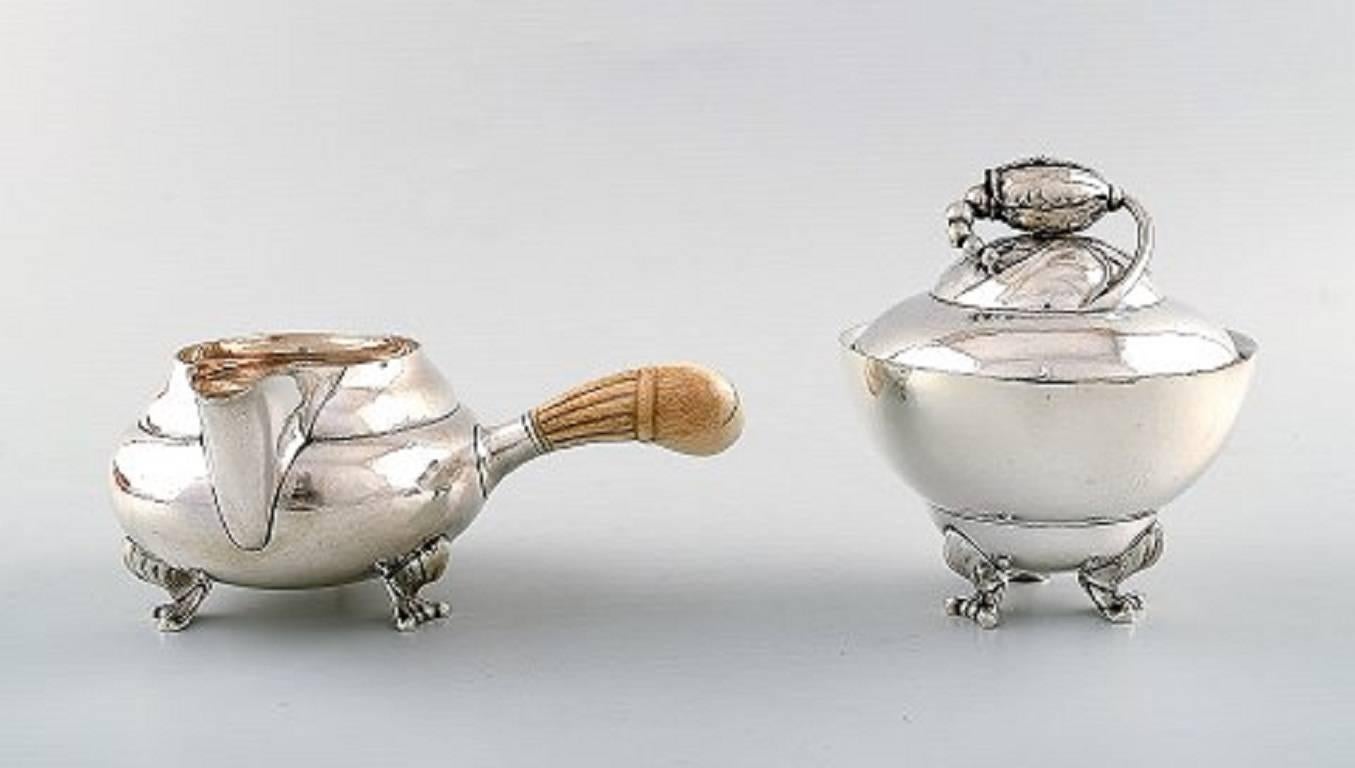Danish Exquisite and Very Rare Georg Jensen Blossom Sterling Tea and Coffee Service