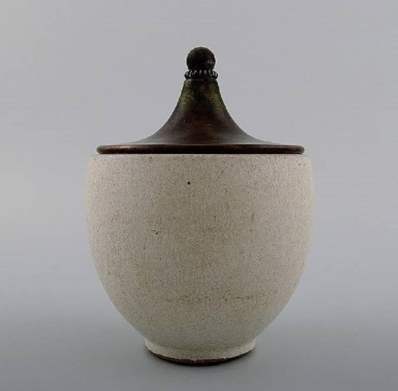 Danish Arne Bang Jar with Lid of Glazed Stoneware with Foliage in Relief