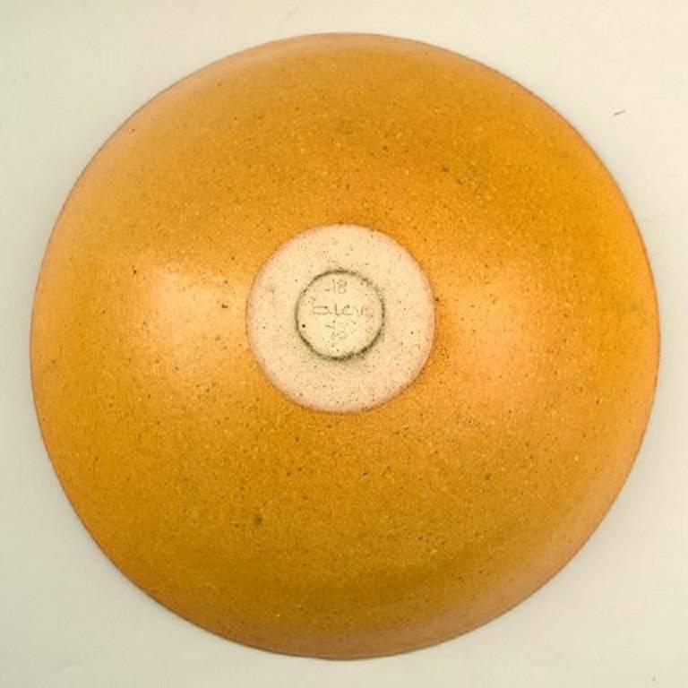 Unknown Alev Siesbye Ceramic Bowl, Decorated with Yellow Glaze