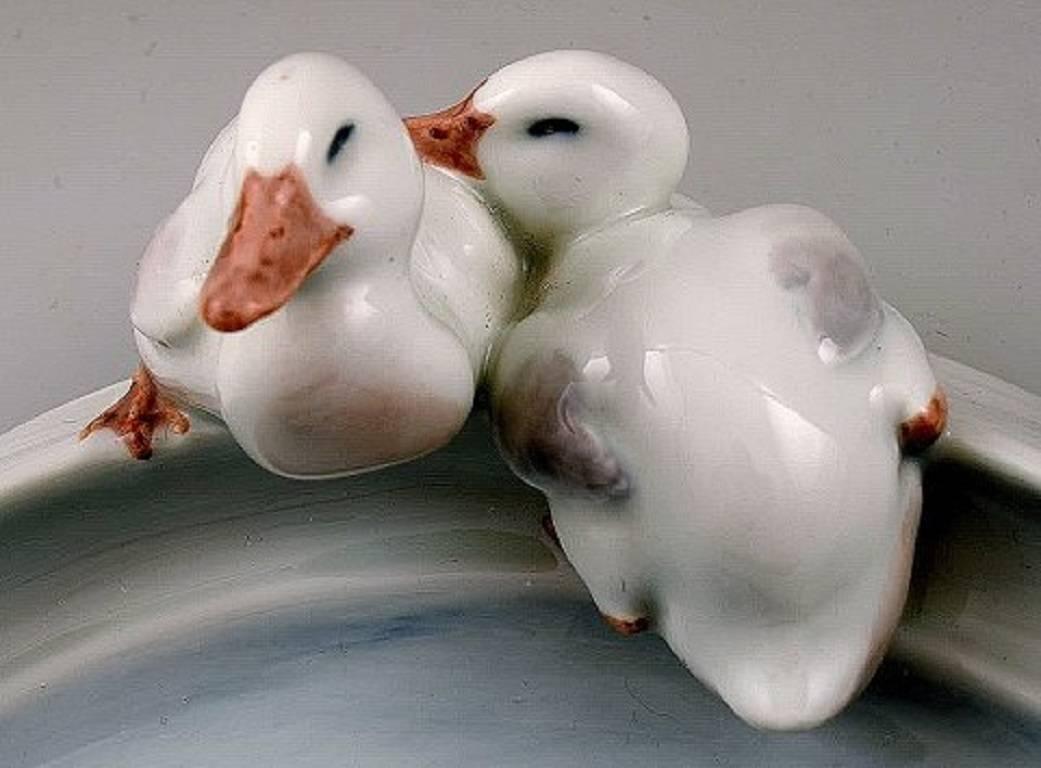 Danish Rare Royal Copenhagen Art Nouveau Dish with Ducks, Number 1/358 For Sale
