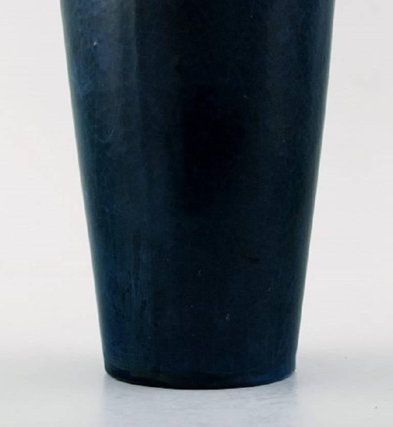 Höganäs Ceramic Vase, Beautiful Dark Blue Glaze, Sweden, 1920s In Excellent Condition In Copenhagen, DK
