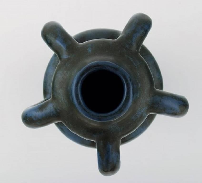 Swedish Höganäs Ceramic Vase, Beautiful Dark Blue Glaze, Sweden, 1920s