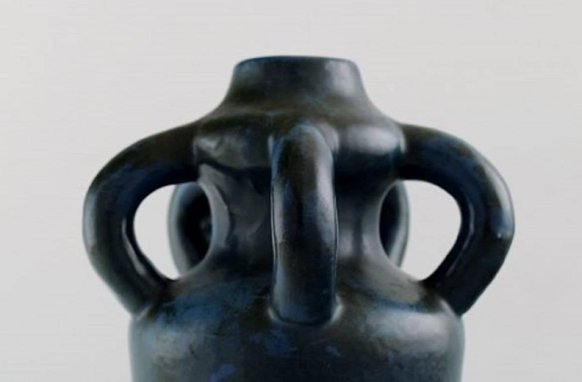 Art Deco Höganäs Ceramic Vase, Beautiful Dark Blue Glaze, Sweden, 1920s