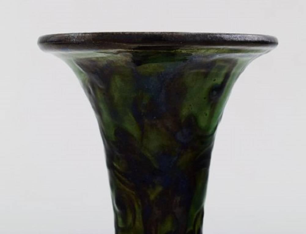Art Deco Kähler, Denmark, Glazed Stoneware Vase, Trumpet-Shaped For Sale