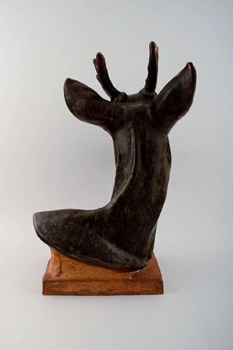 Karl Otto Johansen 'Deer Head' Large Figure of Stoneware, B & G In Excellent Condition In Copenhagen, DK