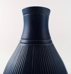 Ipsen's, Denmark, Number 15, Art Deco Pottery Vase, Dark Blue Glaze