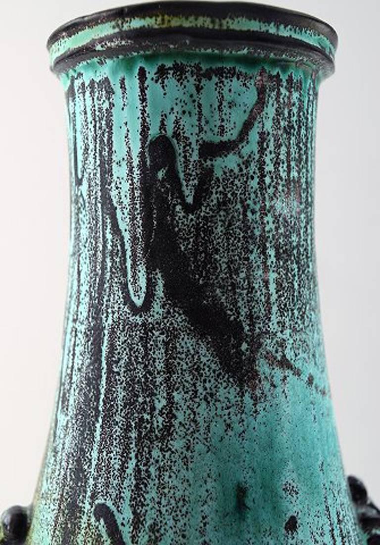 Mid-20th Century Svend Hammershøi a Tall Earthenware Vase Modelled with Two Stylized Handles
