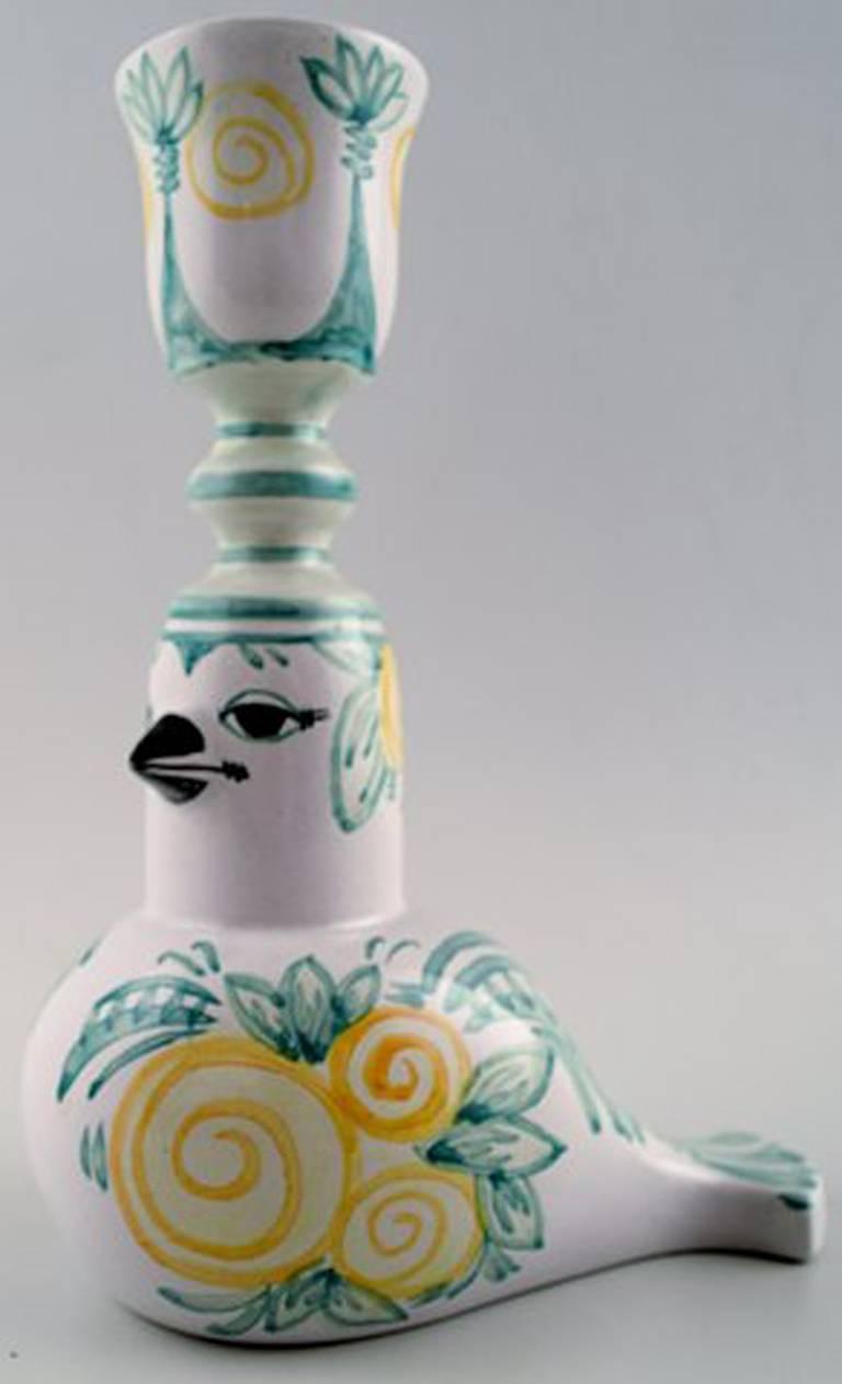 Danish Bjørn Wiinblad Bird from the Blue House, Yellow and Green Glaze, 1985
