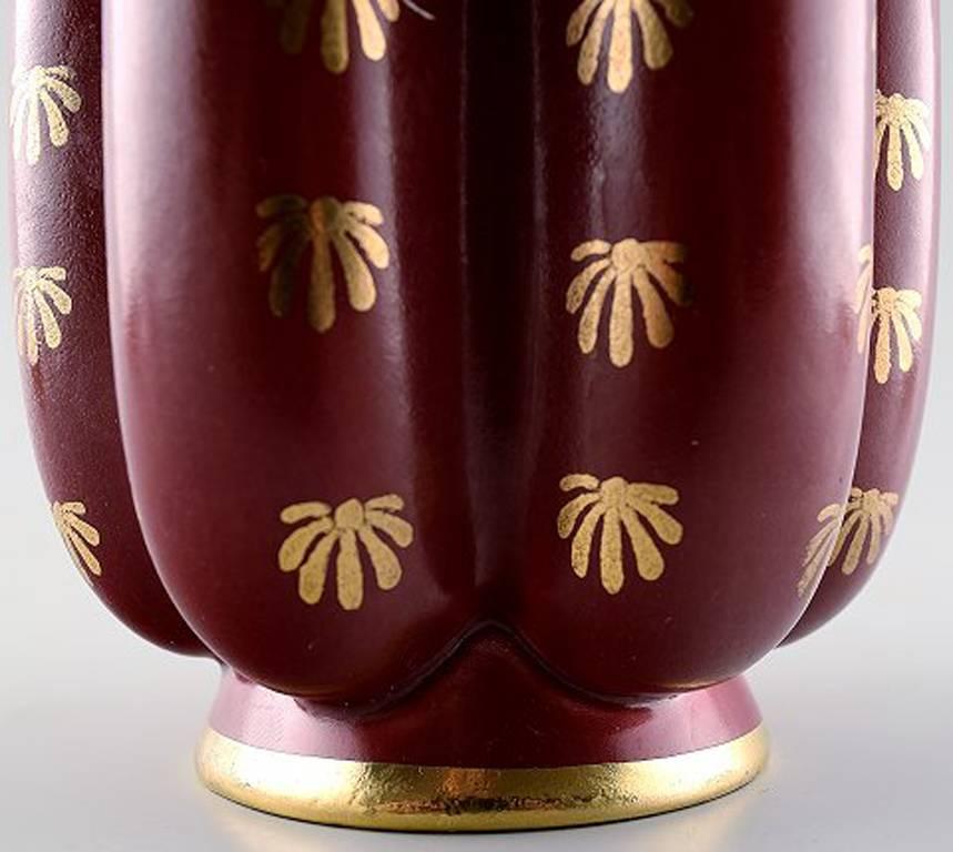 Art Deco Collection of 'Red Rubin' Ceramics with Red Glaze, Gilded, Upsala-Ekeby, Gefle