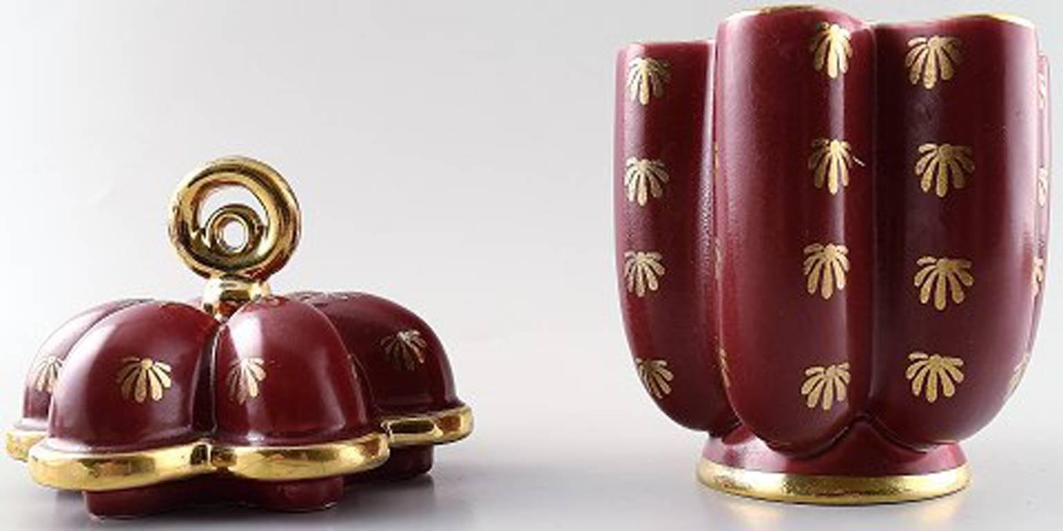 Swedish Collection of 'Red Rubin' Ceramics with Red Glaze, Gilded, Upsala-Ekeby, Gefle