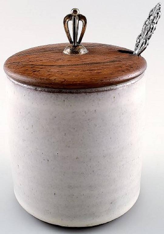 Dagnas, Denmark Jam Jar in Ceramics with Lid in Teak, Silver Knob and a