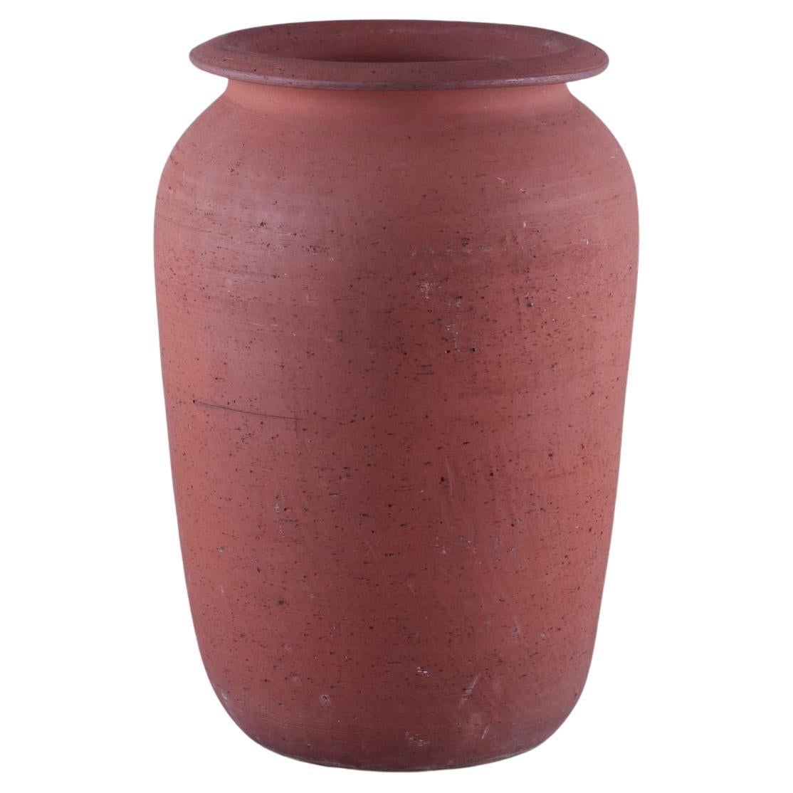 Kähler, large floor vase in unglazed red clay. Mid-20th C. For Sale