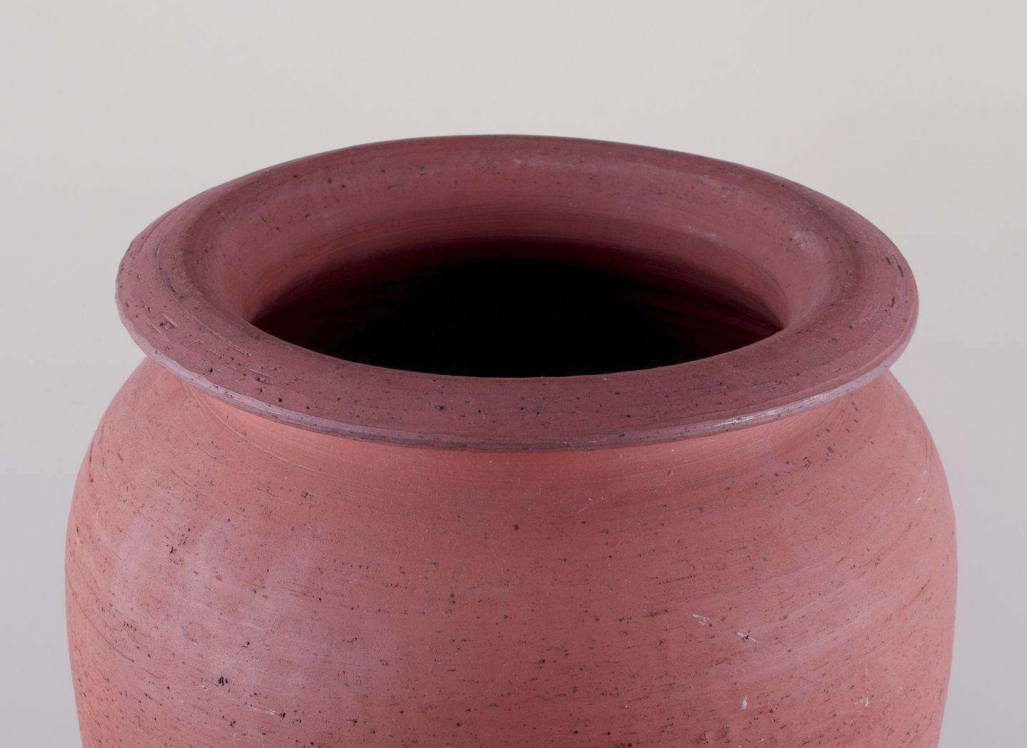 Scandinavian Modern Kähler, large floor vase in unglazed red clay. Mid-20th C. For Sale