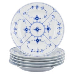 Vintage Royal Copenhagen Blue Fluted Plain. Set of six porcelain luncheon plates.
