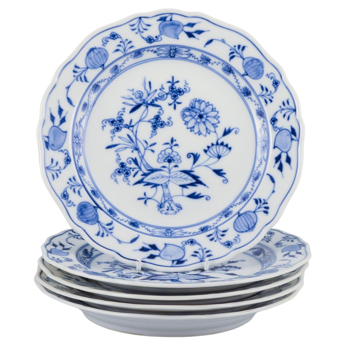 Meissen, Germany. Set of five porcelain plates with Blue Onion pattern.